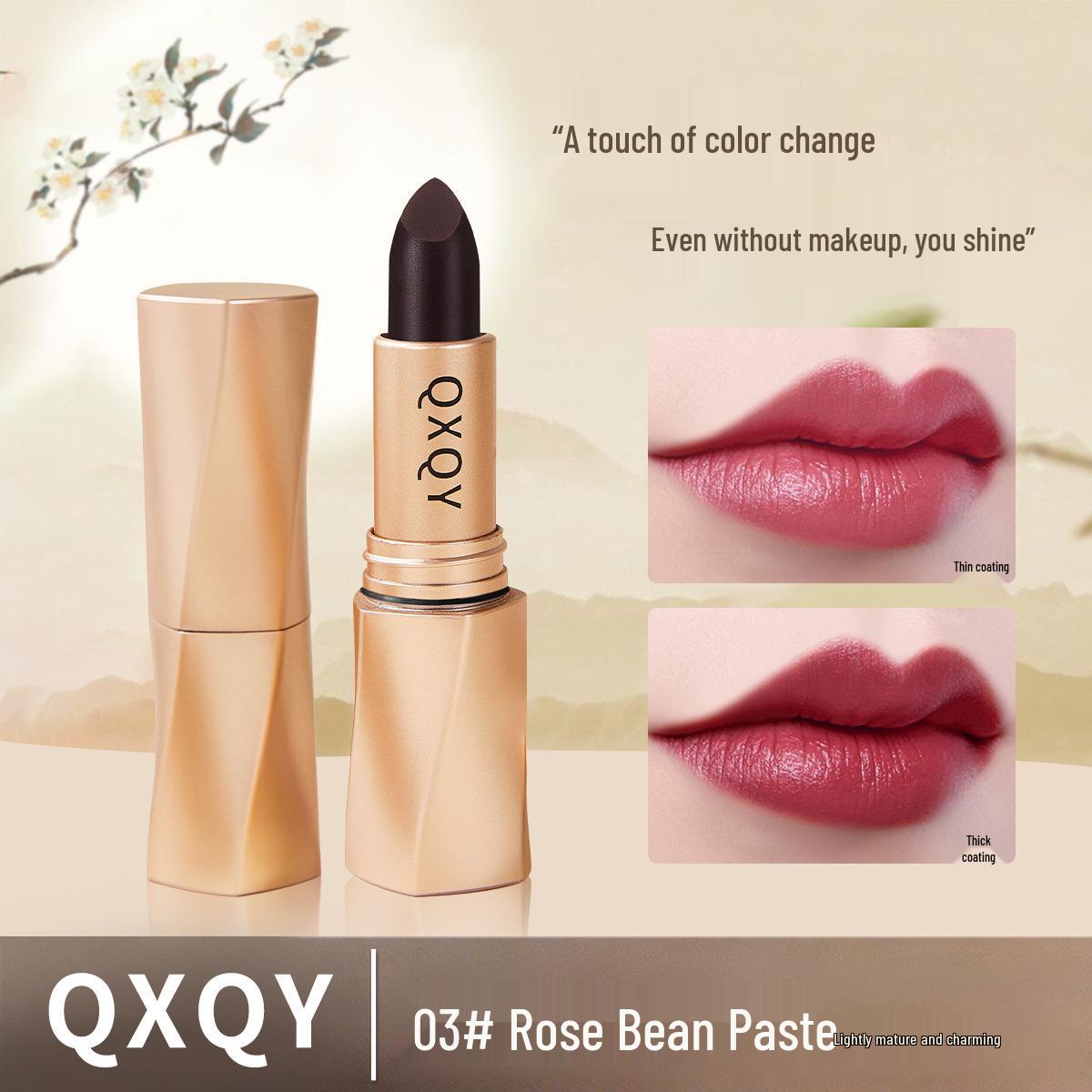 

QXQY Black Velvet Matte Lipstick - Long-Lasting, Waterproof, Retro Bean Paste Shade for Women