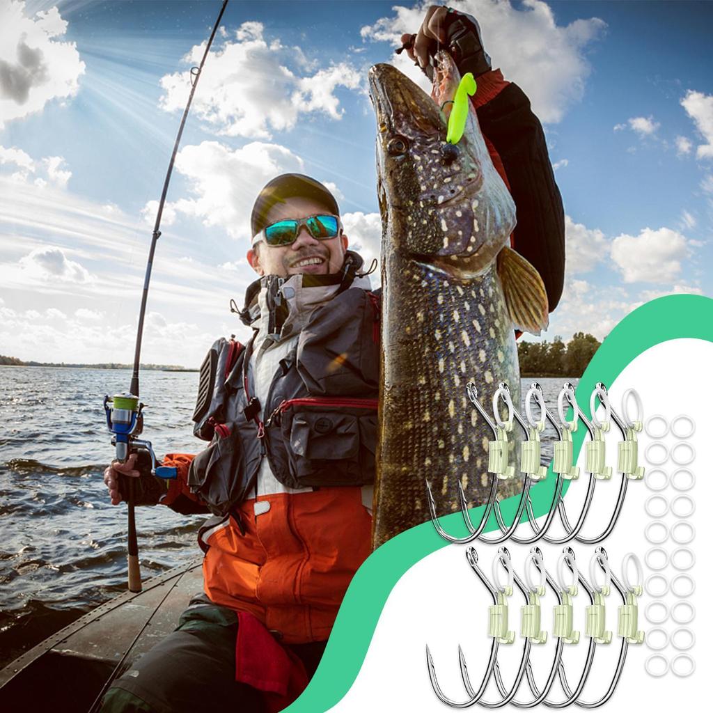 10 KS Svítící Živé Krevety Rybářské Háčky Grouper Vysoká Pevnost Ostrý Rybářský Háček s Pevným Gumovým Kroužkem Mořský Vlk Uhelná Ocel Háček