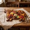 Highland Cow Wooden Charcuterie Board Cute Cow Shaped Serving Tray Rustic Farmhouse Food Platter with Compartments for Cheese Meat Fruit Snacks