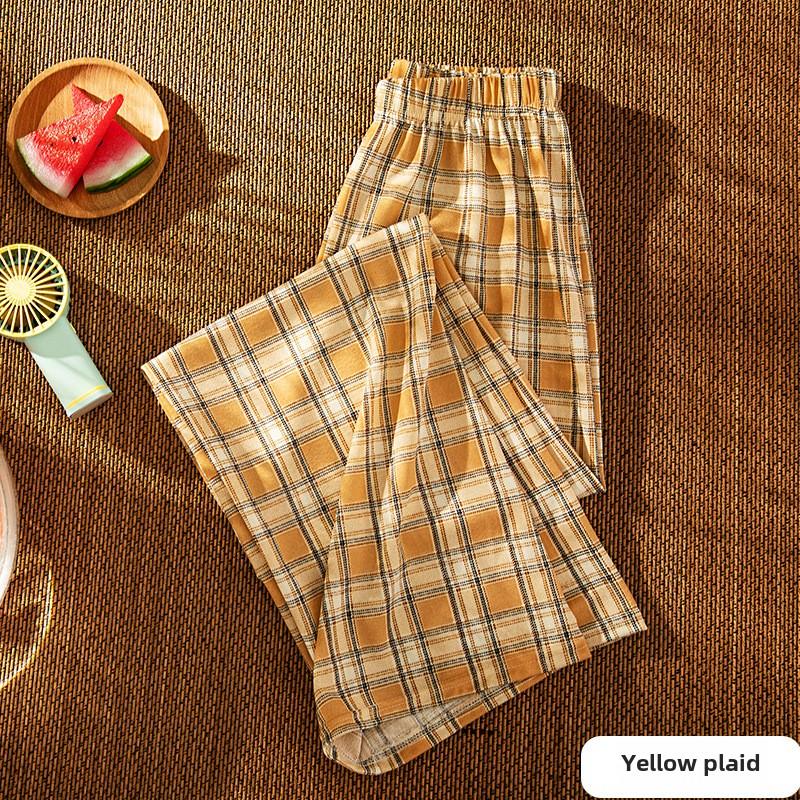 GMXIA Plaid Pants Women's Summer Slim Slim Draping High Waist Straight Leg Loose Wide Leg Casual Pants
