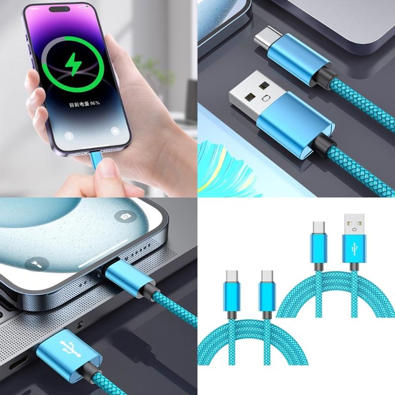 Braided Phone Chargers Cables USB C Fast Charge 3A Power Delivery 100W 480Mbps Data Transfer for Multiple Devices