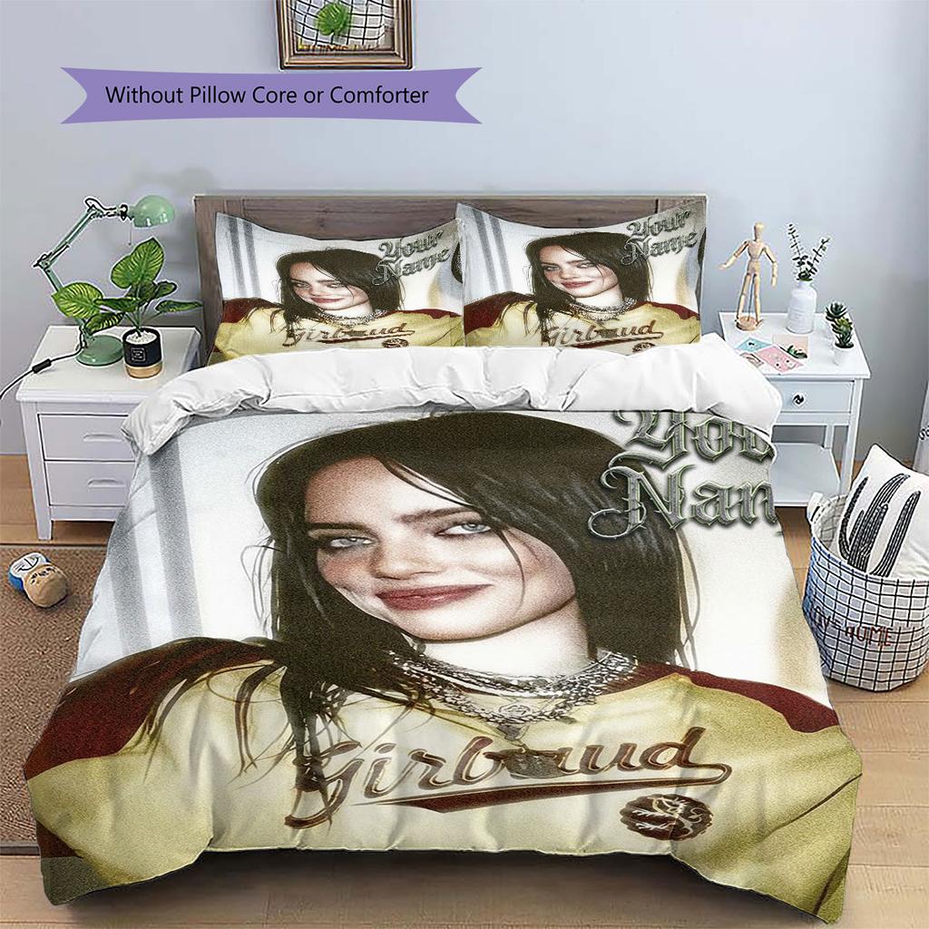 Billie Eilish Custom Name Pattern Bedding,Quilt Set Quilt Cover Pillowcase Home Birthday Gift(1 * duvet cover + 2 * pillowcase, without core)