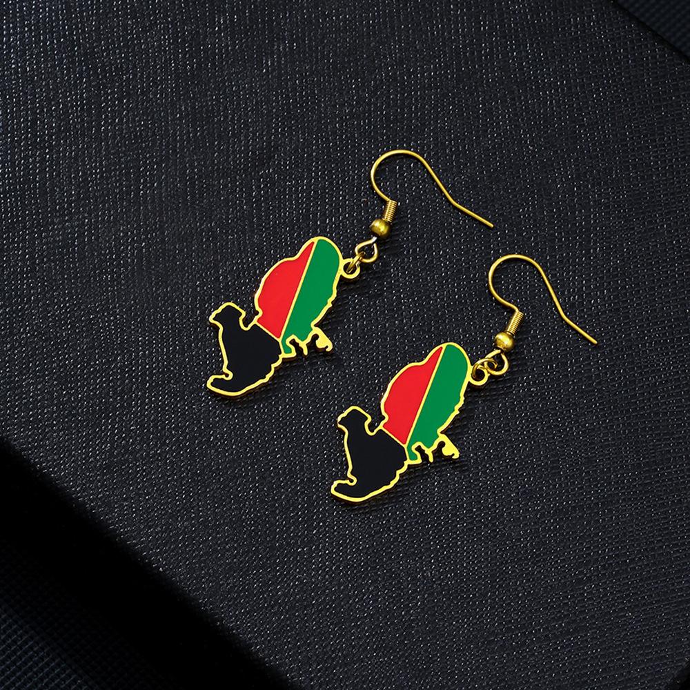 HY 18K Gold Plated Martinique Map Flag Pendant Dangling Earrings Stainless Steel Enamel Martinique Design Drop Dangle Earrings 40+5cm золотой