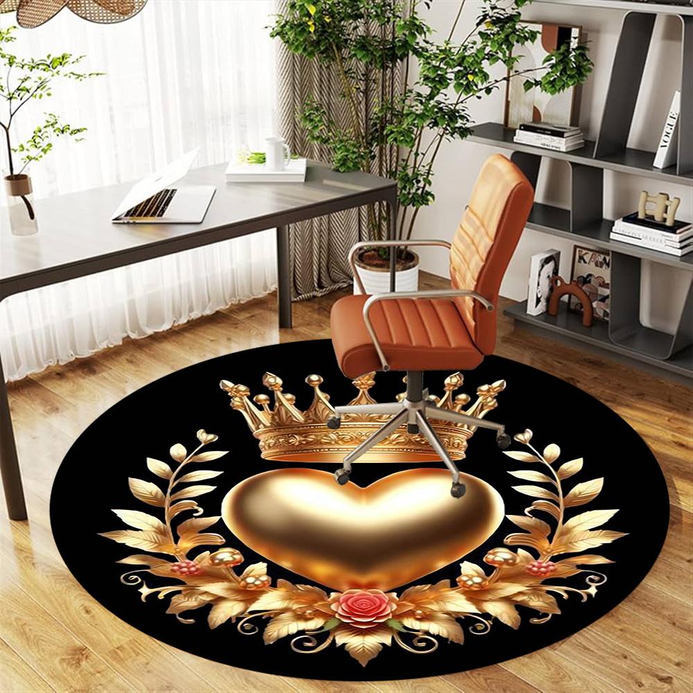 1pc Heart Crown Round Chair Mat Area Rug - Non-Slip, Floor Mat for Office, Bedroom, and Indoor Decor -1002208