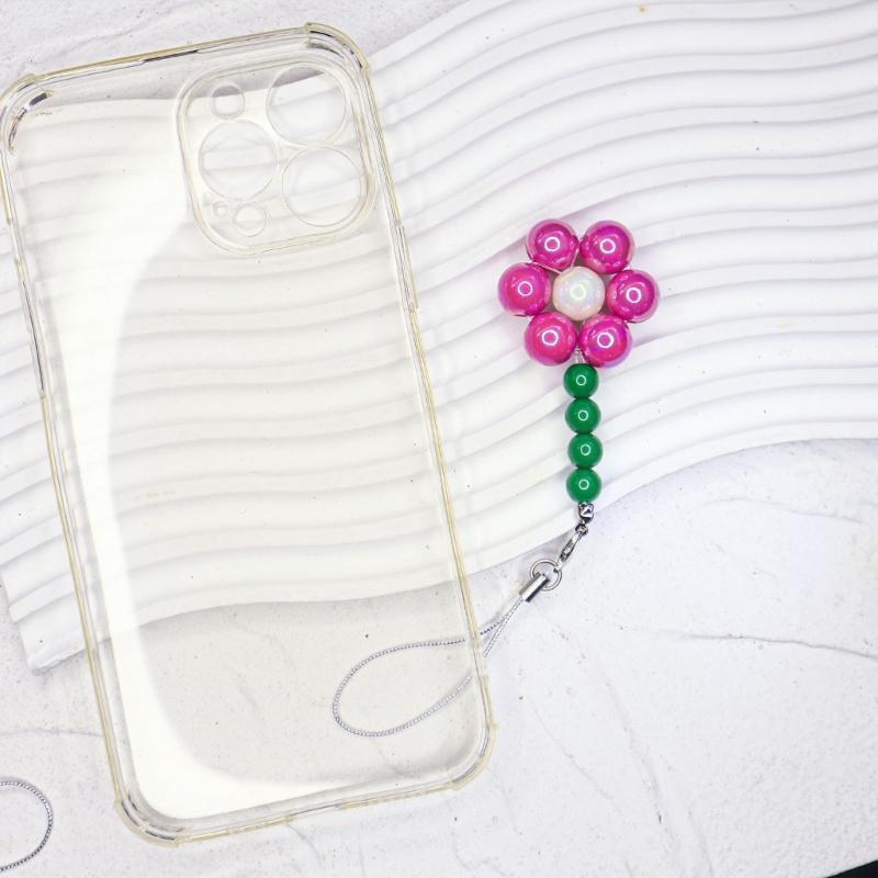 Sweet Phone Chain Strap Lanyard Colorful Bead Flower Pendant Phone Charm Hangings Decoration Cute Phone Accessories