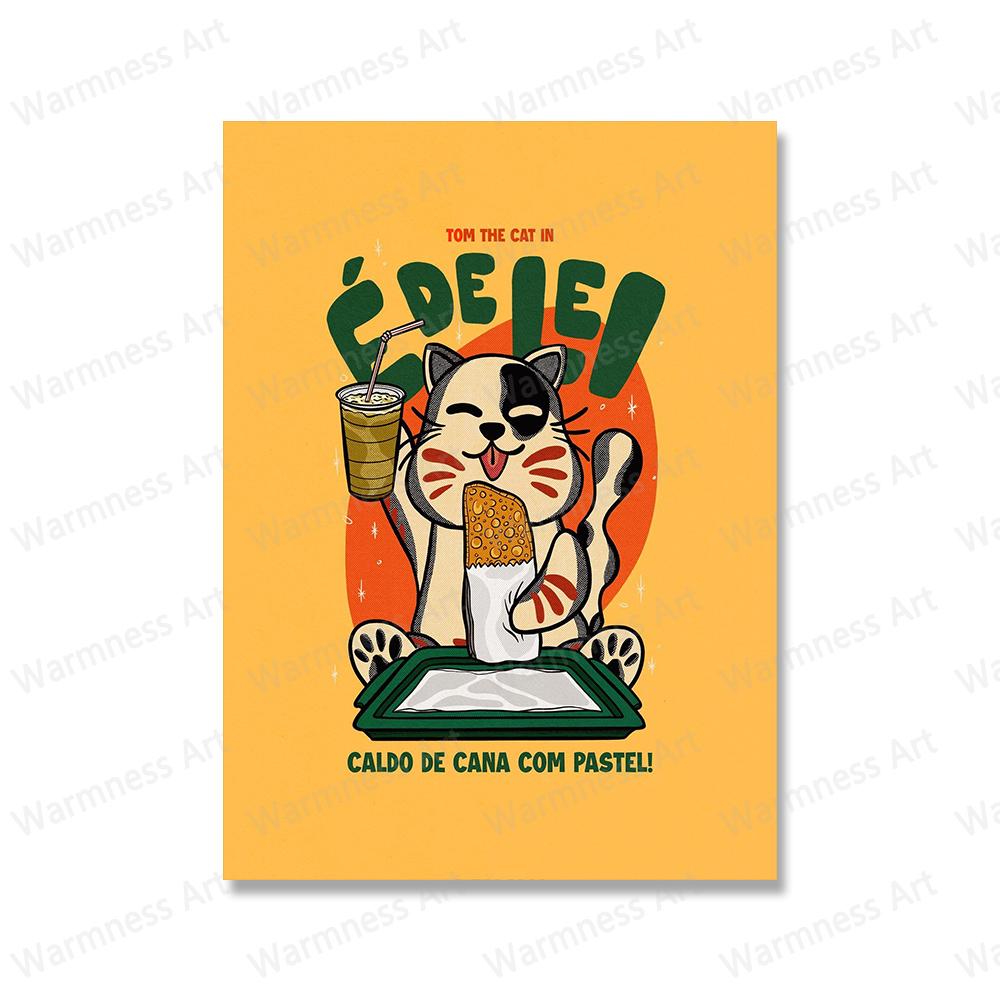 Wall Art Pictures For Living Room Kitchen Nursery Home Decor Cartoon Cat Eat Japanese Foods Posters And Prints Canvas Painting