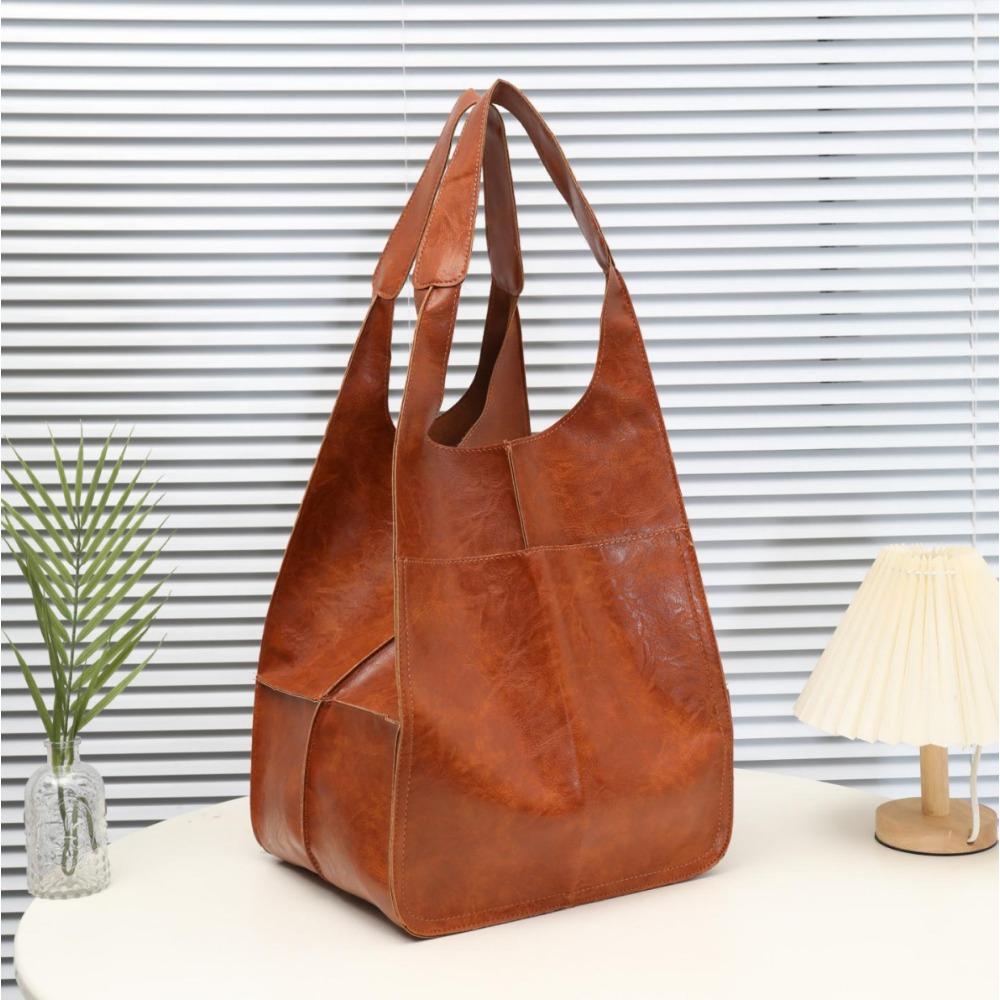 A Retro Simple Bag with A Patchwork Soft Leather Single Shoulder Hand-held Large Capacity Fashionable and Simple Handbag