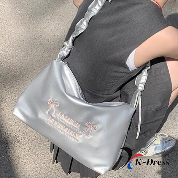 Shirring Scrunchie Ribbon Midi Big Square Leather Shoulder Bag and Crossbody Bag (4 Colors)