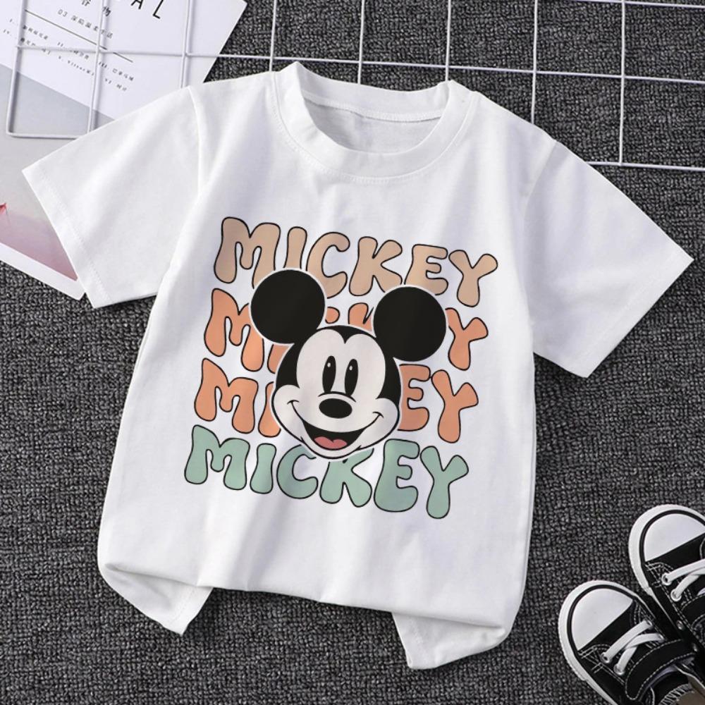 

Детские топы Disney Микки Маус Кавайные с мультяшным принтом Детские футболки для мальчиков и девочек Повседневные с коротким рукавом 2025 Детская одежда 110