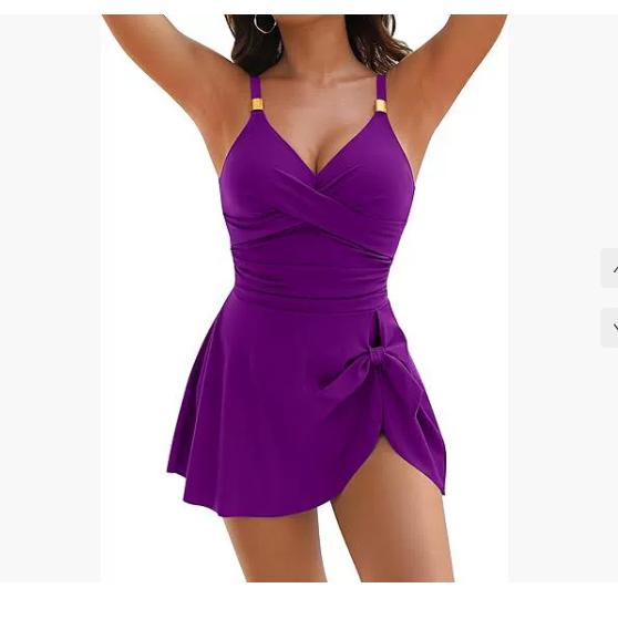 Women Swimdress Tummy Control Sexy One Piece Slim & Comfortable Ruched & Cross Swimwear Elastic Beachwear