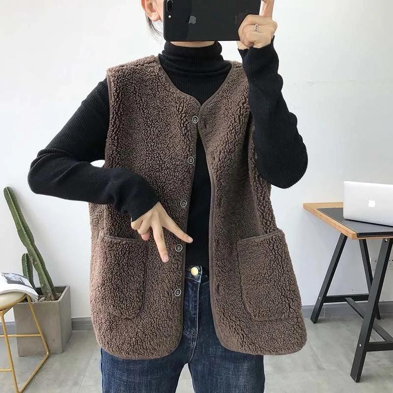 Spring, Autumn and Winter New Lamb Plush Vest Outer Coat Retro Style Vest Women's Fur Integrated Vest Thick
