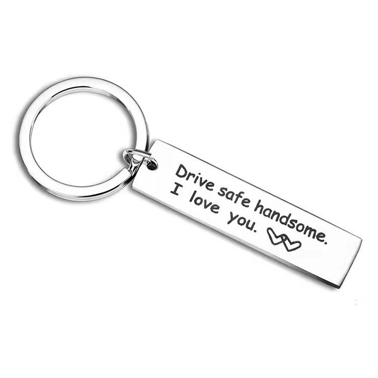 Drive Safe Keychain: Stainless Steel I Love You Message