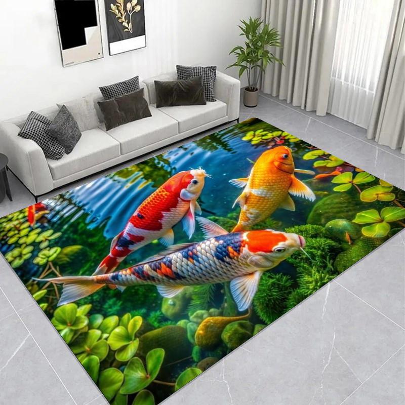 Yin Yang Koi Fish Carpet, Lucky Feng Shui Area Rug, Non-slip Floor Mat for Living Room