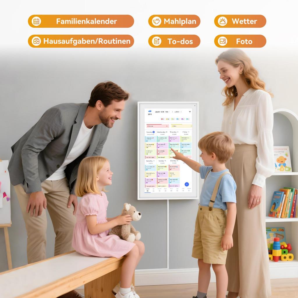 TABWEE Digital Calendar P15 15.6 Inch Wall Mount Touch Screen Calendar App Sync List Notepad Family Calendar Electronic Wall Calendar