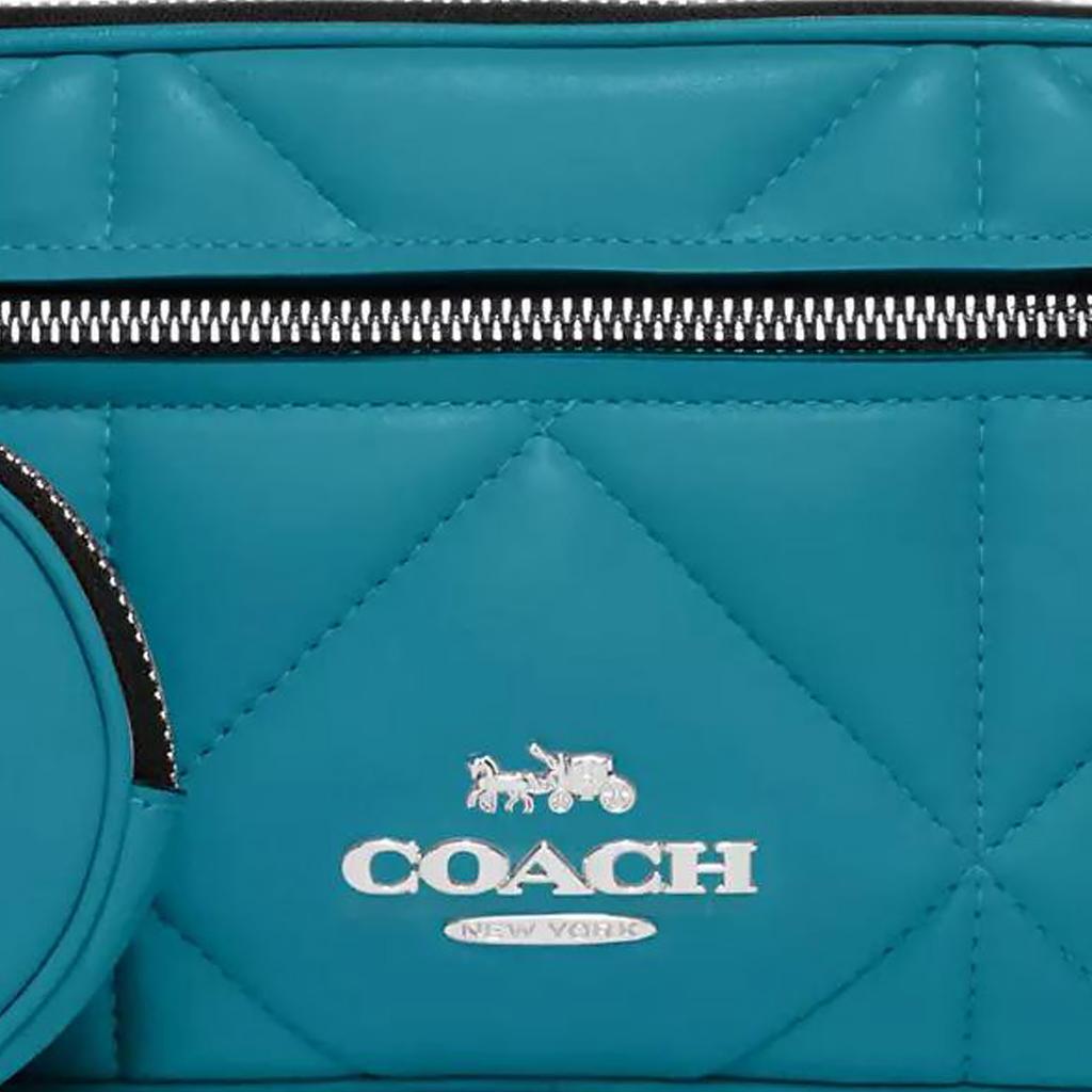 Coach 23 Solid Color Logo Diamond Quilted Multi-Functional Pocket Zipper Closure Leather Crossbody Waist Bag Women Bags Blue CJ508-SVTE