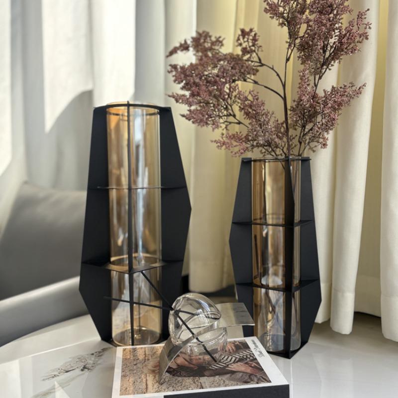 Creative Glass Vases Living Room Desktop Flower Bottle Balcony Decoration Vases Ornament Modern Garden Storage Bottle Ornament