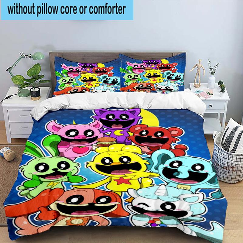 3PCS Happy smiling Cartoon Characters 3pcs Bedding,Including 3PCS Duvet Cover And 2pcs Pillowcases Perfect for Christmas,Ideal for Bedroom, Dormitory