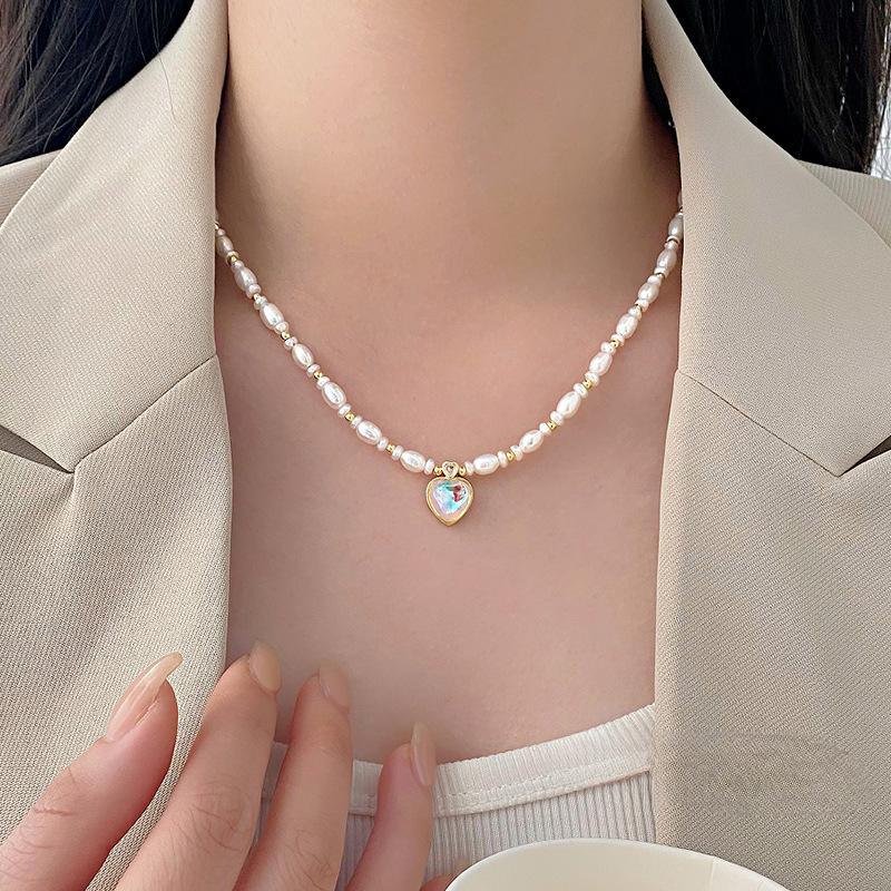 Fantasy Heart Shaped Pearl Necklace for Women French Romantic High Grade Princess Style Collar Chain