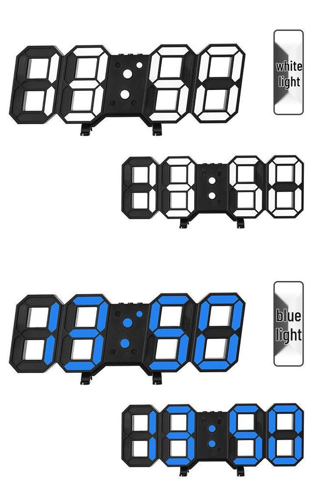 Large 3D LED Remote Control Wall Clock with Black Face, Can Hang or Stand, Korean Style