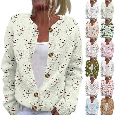 Dames Casual Lange Mouw Wollen Kerst Gebreid Vest met Knopen