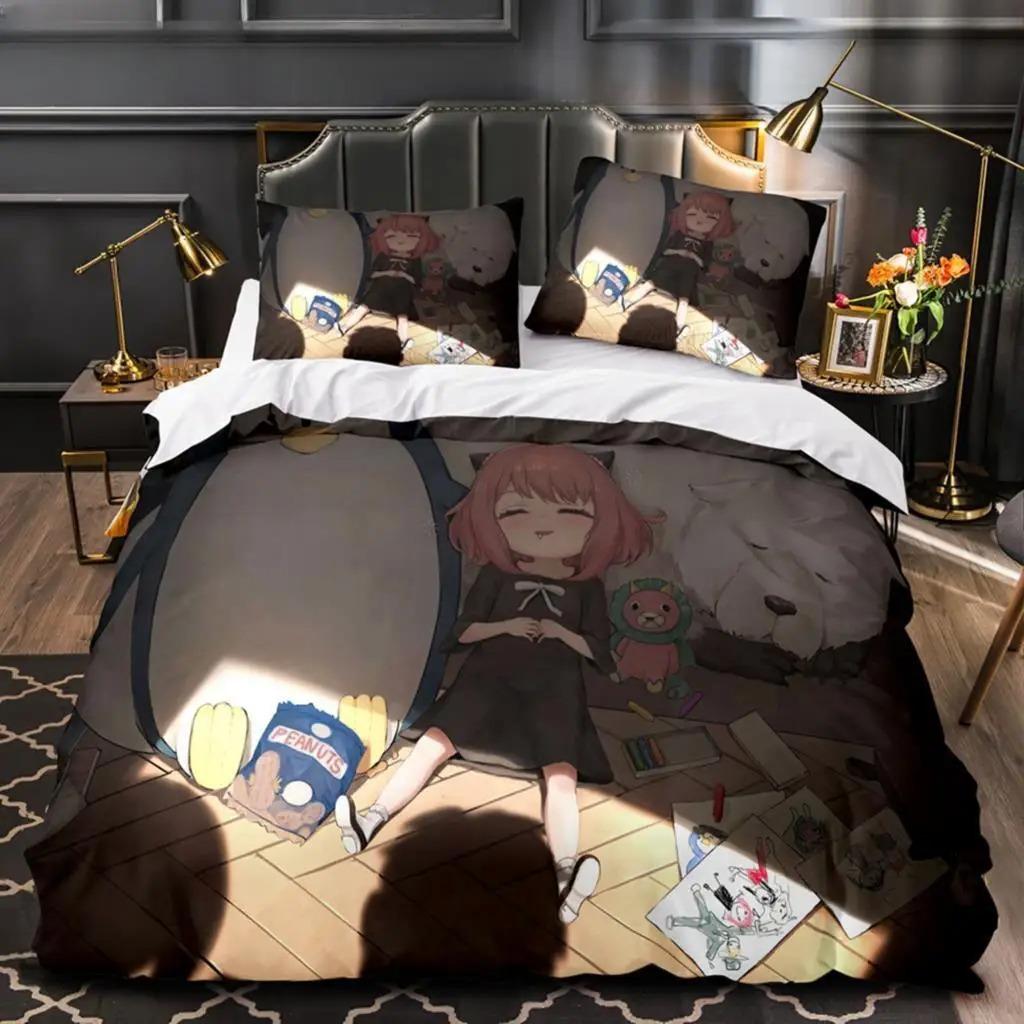 3D Anime SPY×FAMILY Anya Forger Bettdecke Bettwäsche Sets Full Size Cartoon Bettbezug Queen King Size Steppdeckebezug Kissenbezug Set Werkzeug