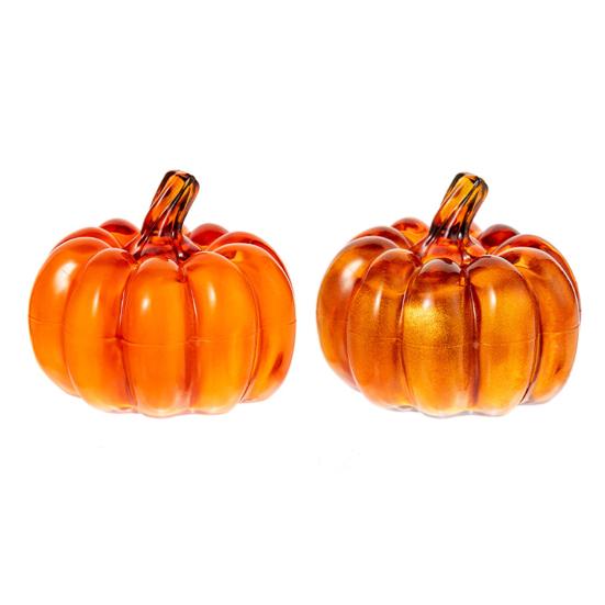 2Pcs LED Glass Pumpkin Set Starry Night Design Halloween Thanksgiving Decor Lighted Lantern Indoor Fall Decoration