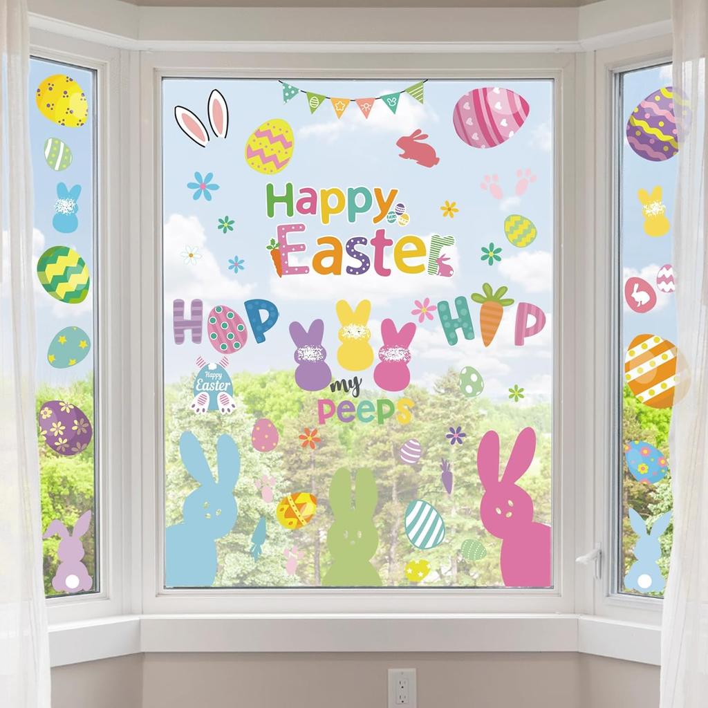 106Pcs St. Patrick's Day Window Clings, Green Shamrock Shaped Sticker Reble Static Window Stickers for Irish Day Decoration Spring Holiday Home