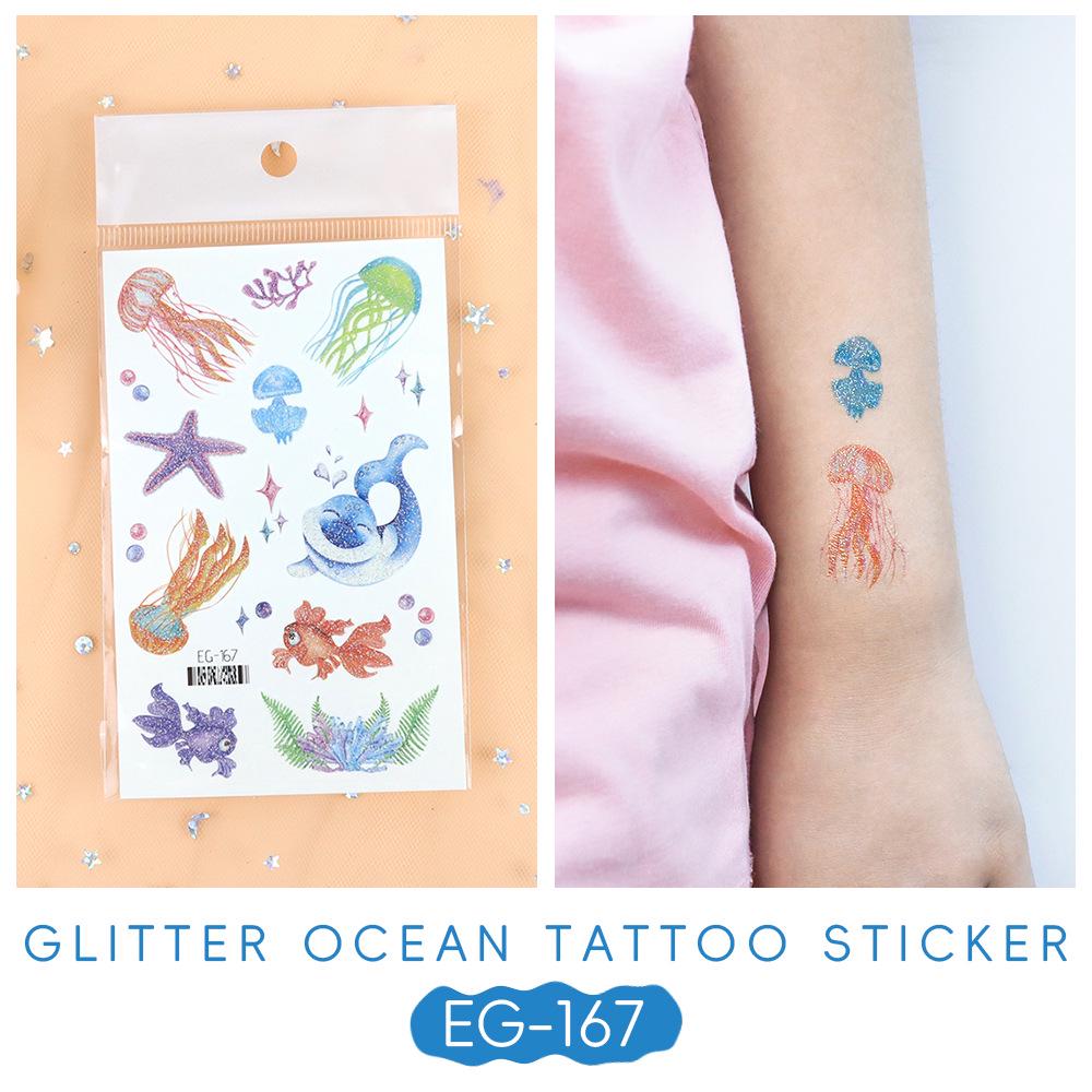 2023 Ruikalong Su Geçirmez Parıltılı Deniz Hayvanı Karikatür Dövme Çıkartmaları Çocuklar İçin
