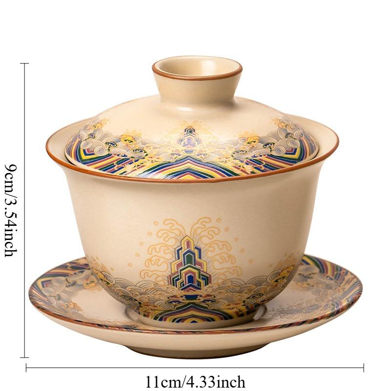 

140ml Beige Lid Bowl Ru Kiln Tea Bowl with Lid Chinese Jiangya Tea Cup Ceramic Kung Fu Tea Cup Large Capacity Drinking Utensils 140ml
