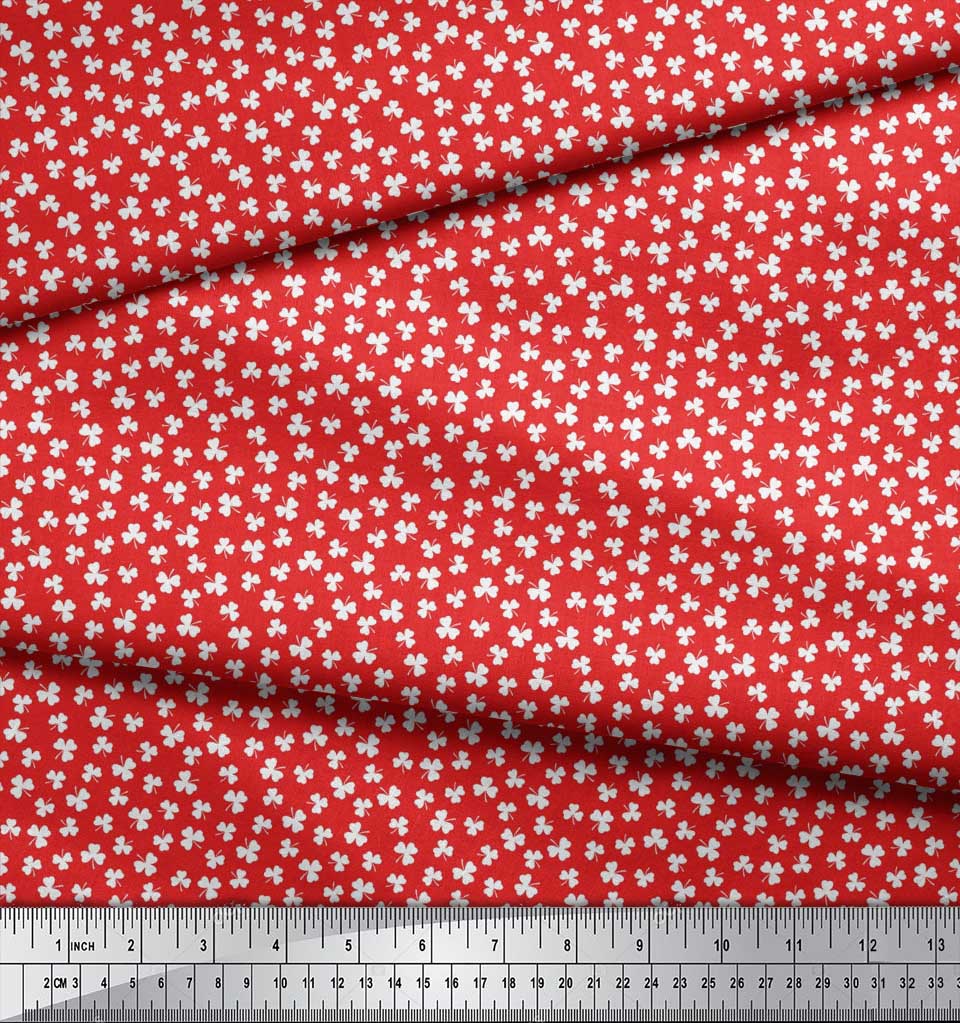 Soimoi Japan Crepe Satin Fabric Clover Leaves Small Print Fabric by Metre 42 Inch