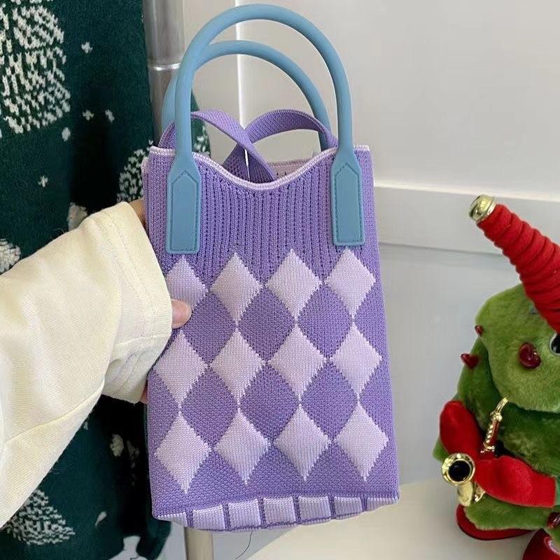 Sommer Damen Niedliche Mini-Tasche Vielseitige Mode Handytasche Cartoon Gestrickte Handtasche Umhängetasche Umhängetasche