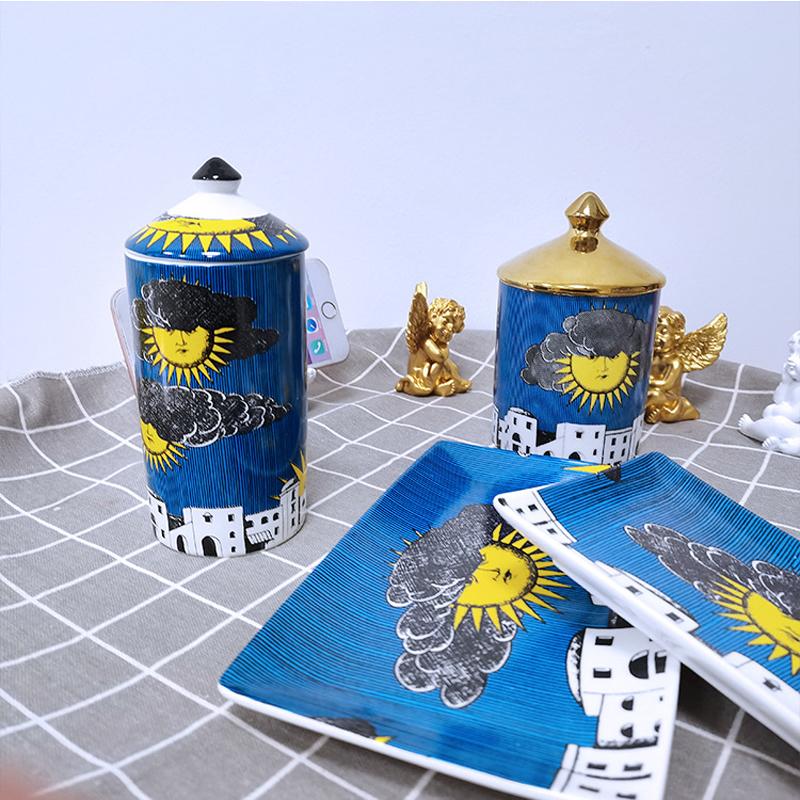 Empty Candle Holder Jars with Lid Lady Lips Sun Ceramic Decorative Jar Retro Cosmetic Jewelry Storage Small Bottle Box Ornament