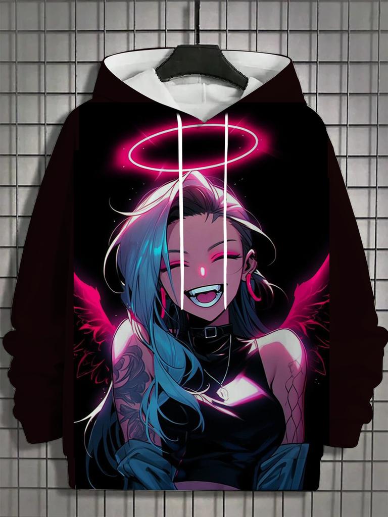 Vintage Herren Hoodie 3D-Druck Nymphet Tops Cartoon Mädchen Grafik Langarm Hoodie Mode Herren Oberteil Übergroße Streetwear T-Shirts