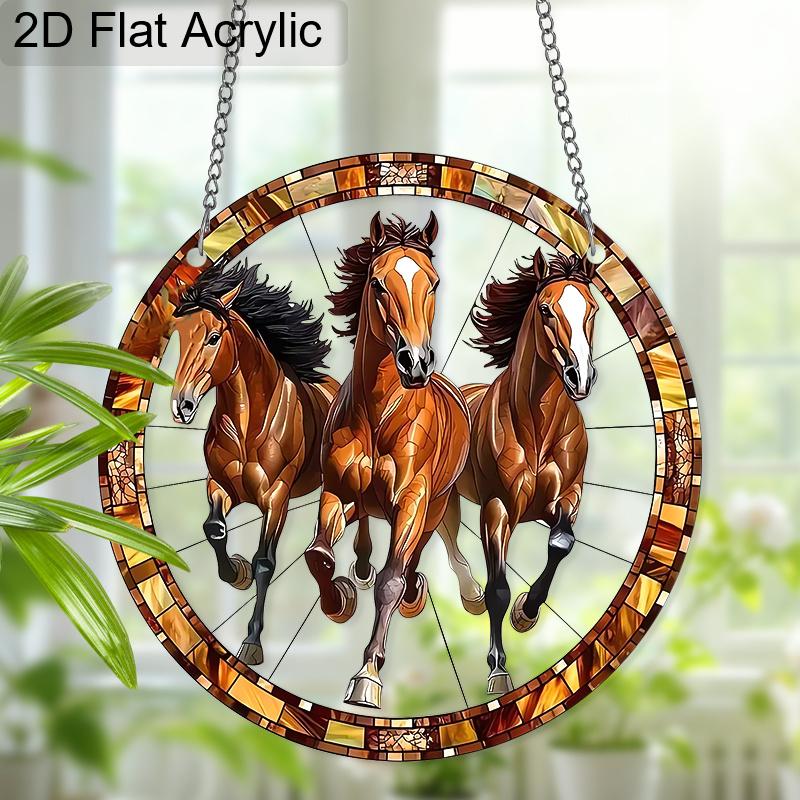 Acrylic Three Horses Christmas Suncatcher Stained Glass Effect Window Hanging Ornament Equestrian Holiday Gifts