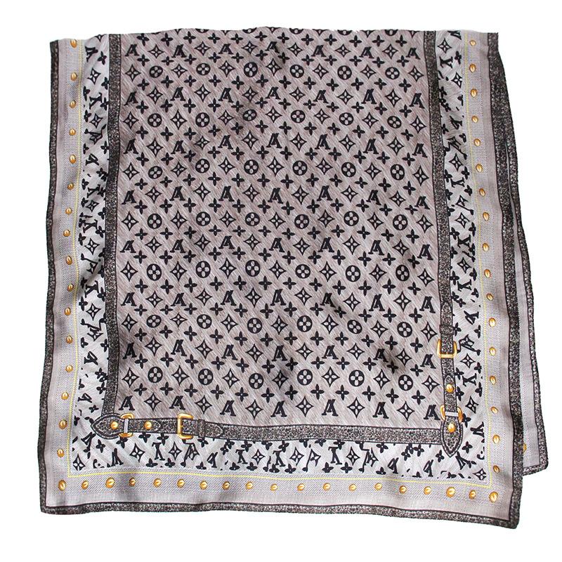 New Imitation Silk Printed Silk Scarf for Women  Versatile Geometric Sun Protection Beach Towel Ethnic Style Decoration Gauze Shawl