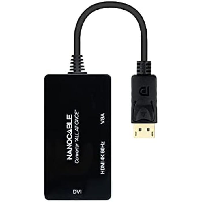 NANOCABLE 10.16.3301-ALL - Convertisseur DISPLAYPORT vers HDMI/DVI/VGA, 20 cm, Couleur noir
