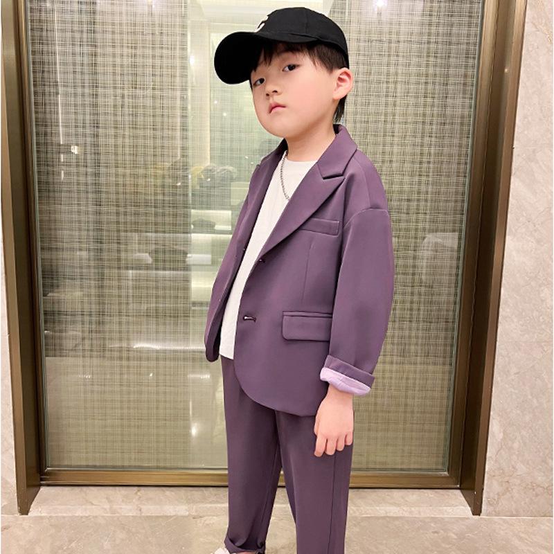 Set Tuxedo Elegant de Primăvară/Toamnă pentru Băieți - Costum Stil Coreean pentru Băieți cu Flori și Modă de Podium