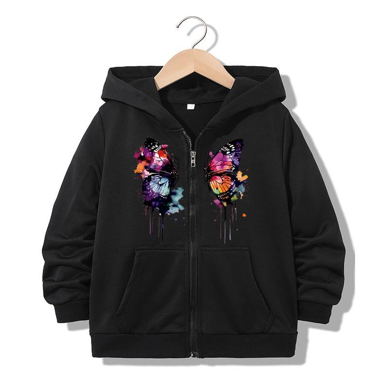Abbigliamento Bambini Felpa con Cappuccio e Zip Divertente Casual Farfalla Lettera Felpe con Cappuccio Giubbotti Ragazzi Ragazze Y2K Felpa con Zip Felpe con Cappuccio
