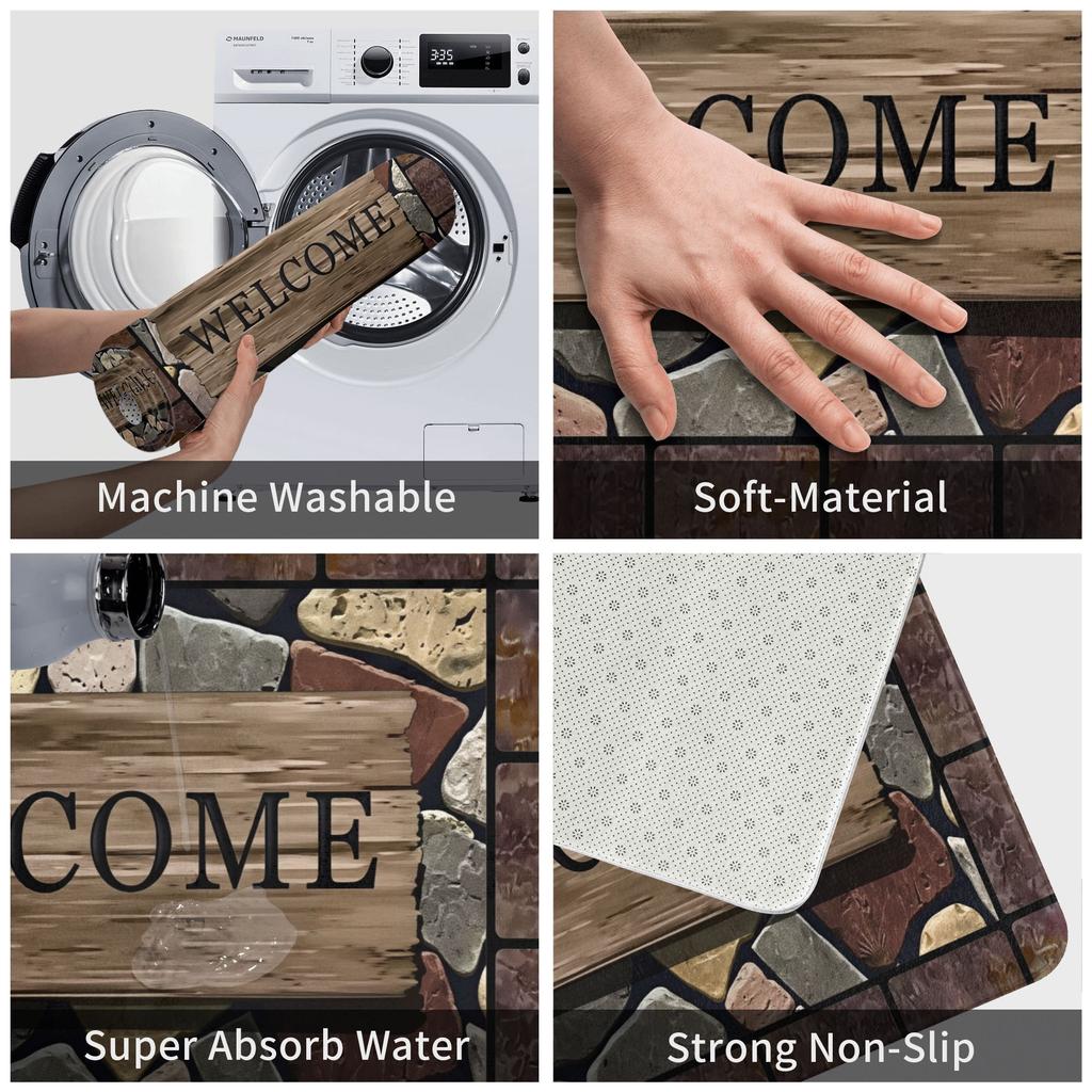 Floral And Letter Graphic Front Door Mat Anti-Slip Indoor Absorbent  Doormat Living Room  Entrance Rug Carpet