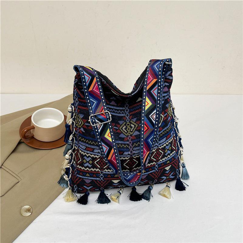 2024 Large Bohemian Tassel Tote: Ethnic Style Handbag & Crossbody