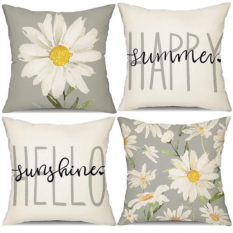 Small Daisy Flower Pillowcase New Striped Linen Home Fabric Sofa Pillowcase Light Luxury