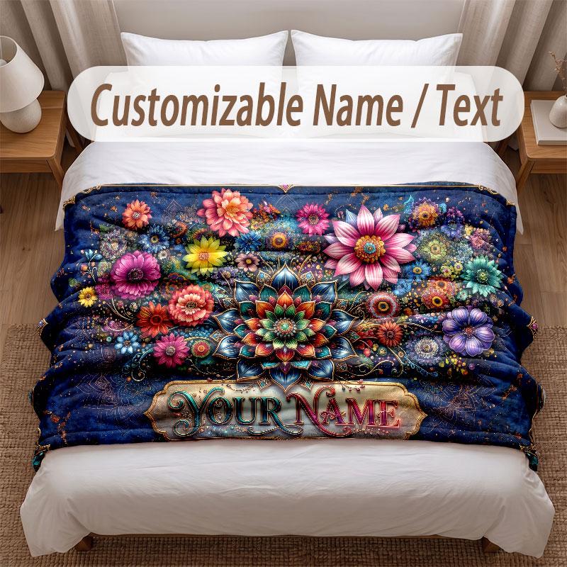 Floral Garden Theme Soft Blanket Personalized Custom Name Text Print Warm Blanket Home Sofa Bedroom Decor