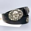 Cintura Nera in Pelle Punk Teschio Stile Strada Americano