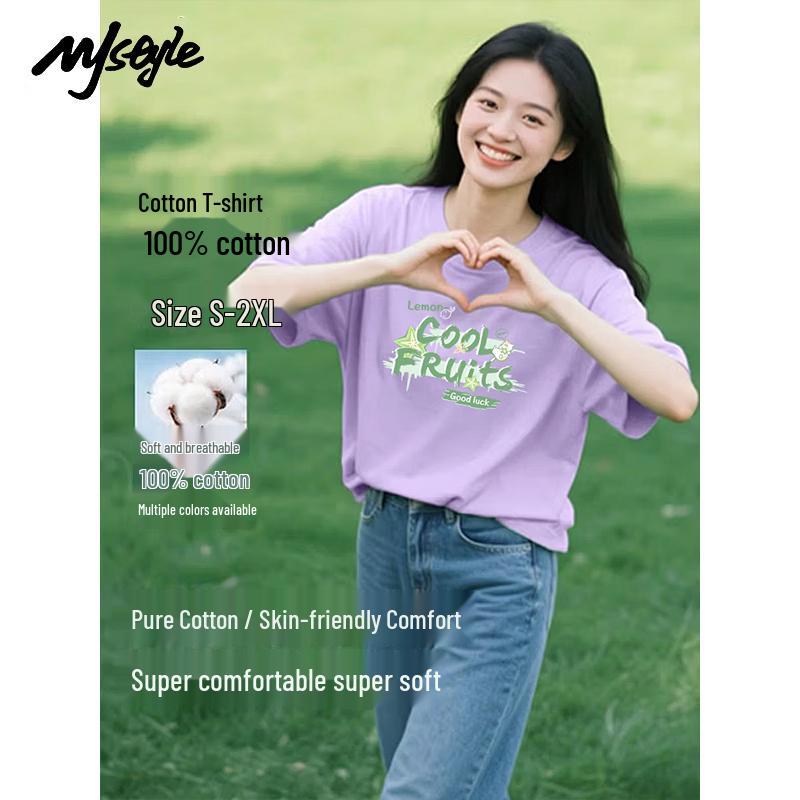 MJ STYLE Women s Cotton Loose Short-Sleeve T-Shirt L
