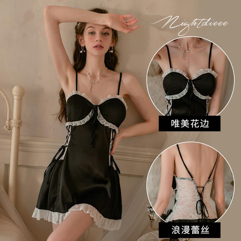 Summer new home suspender lace nightdress French thin strap thin suspender skirt