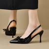 Burgundy One-word High-heeled Shoes, Bow New Models, Beautiful Outer Wear, Pointed Thin Heels, Bag Head Sandals Women