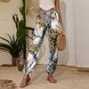 Damen Freizeithose mit Blätterdruck, Jogginghose mit Kordelzug, elastischem Bund und schmal zulaufendem Bein
