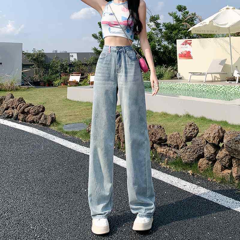

Women s High-Waist Straight Leg Jeans - Slimming, Loose, Floor-Length Trousers for Spring/Autumn 2025 Double Extra Large