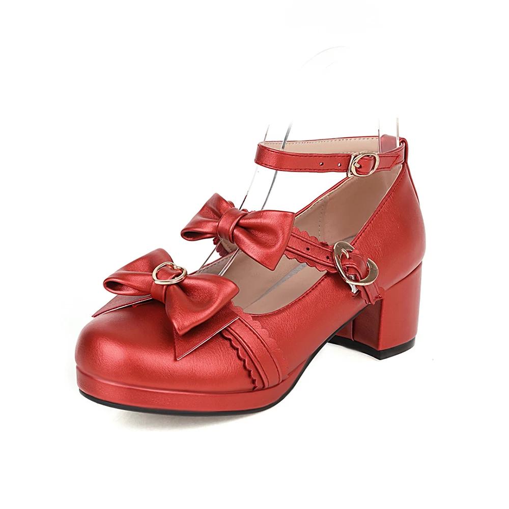 Fashion 2025 Spring Autumn Women Pumps Lolita Shoes Platform High Heels Black Red T-Belt Buckle Mary Jane Shoes Bow Ladies Party Shoes