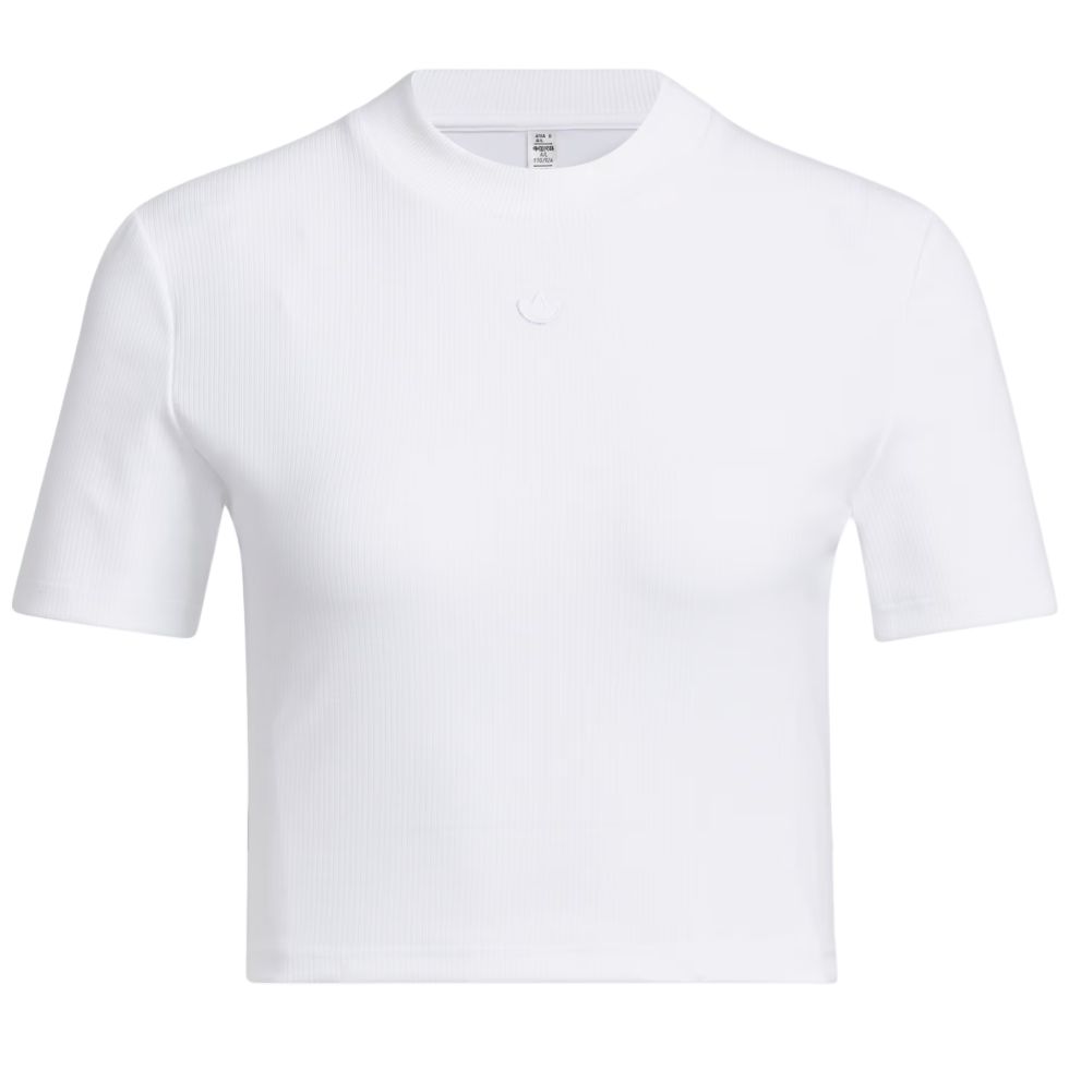 Adidas Originals Classics Series Adiclub Crop Top with Monochrome Logo and Ribbed Crew Neck Women Tops White IP1787
